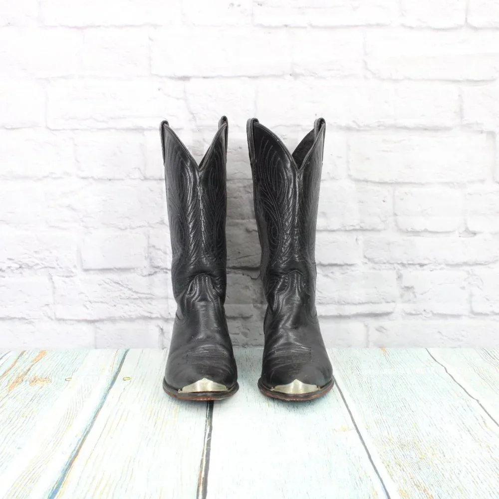 Code West Black Leather Mid Calf Cowboy Western Boot Size 7.5 M - Picture 4 of 9